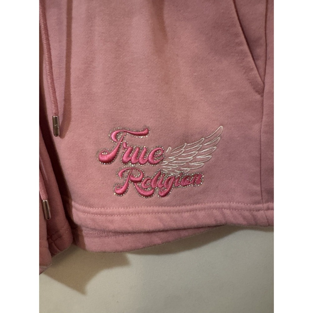True Religion Pink Sweat Shorts Women's XL Drawstring Lounge Y2K Embroidered - Picture 2 of 4